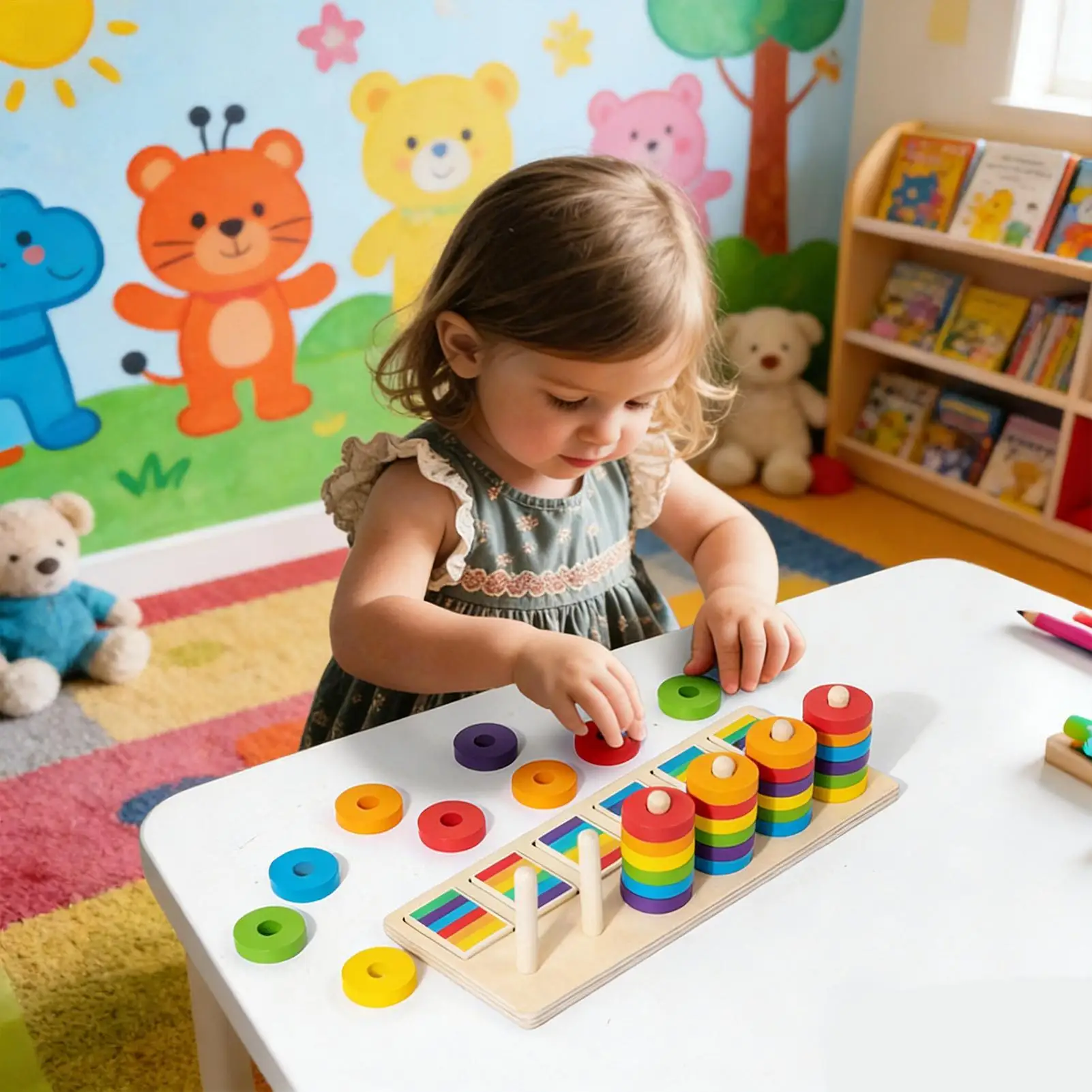 木製スタッキングおもちゃ-教育学習ブロック-カラーマッチングゲーム-3歳以上の子供向け-就学前-家庭-旅行-保育園-幼稚園