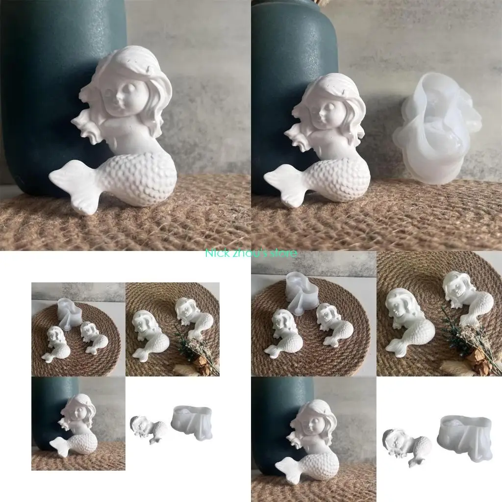 

E15E Гибкая силиконовая форма для украшения дома для 3D милых русалок, фигурки из гипса и смолы, подходящие для использования