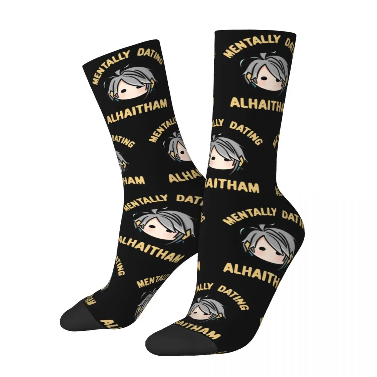 Genshin Impact Mentally Dating Alhaitham Chibi Head Socks Men Women Funny Happy Socks Spring Summer Autumn Winter Socks Gift