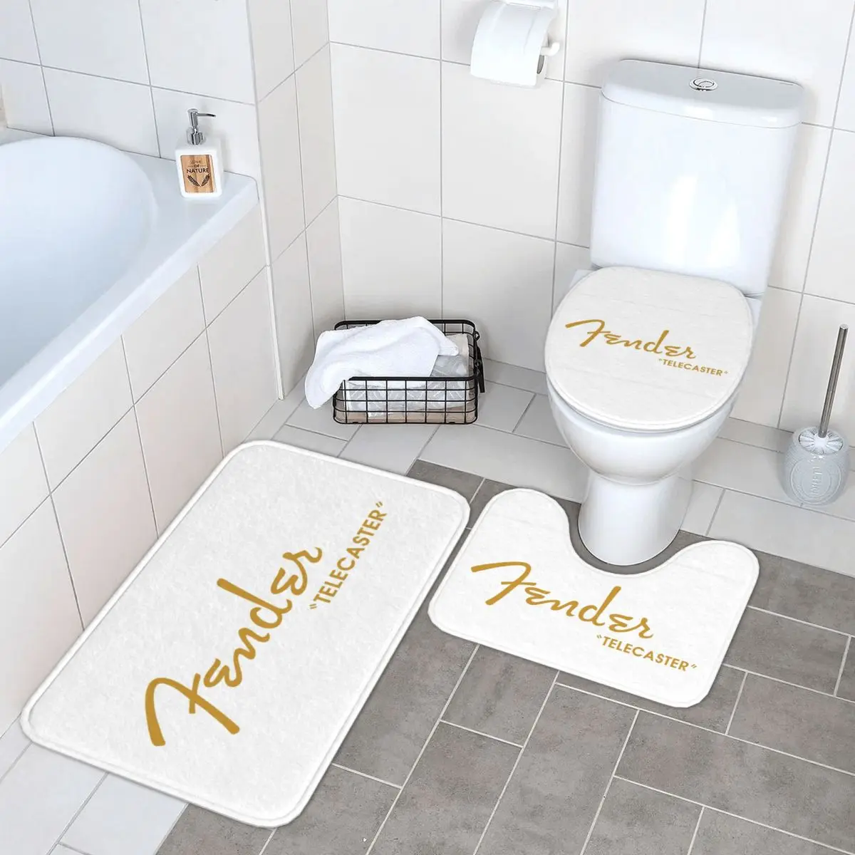 Cool Design Fender Telecaster 3 uds alfombra de baño juego de baño tapa de inodoro cubierta decoración del hogar alfombra antideslizante alfombra de suelo