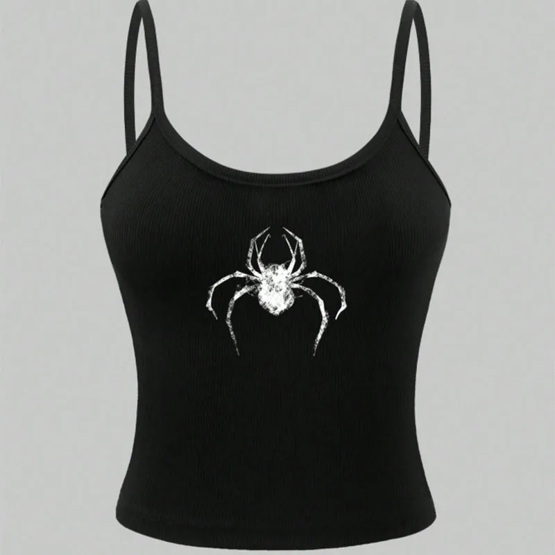 

2025 New Summer Dark-style Women's Solid Cami with Dark Spider Print Design, Slimming and Versatile！
