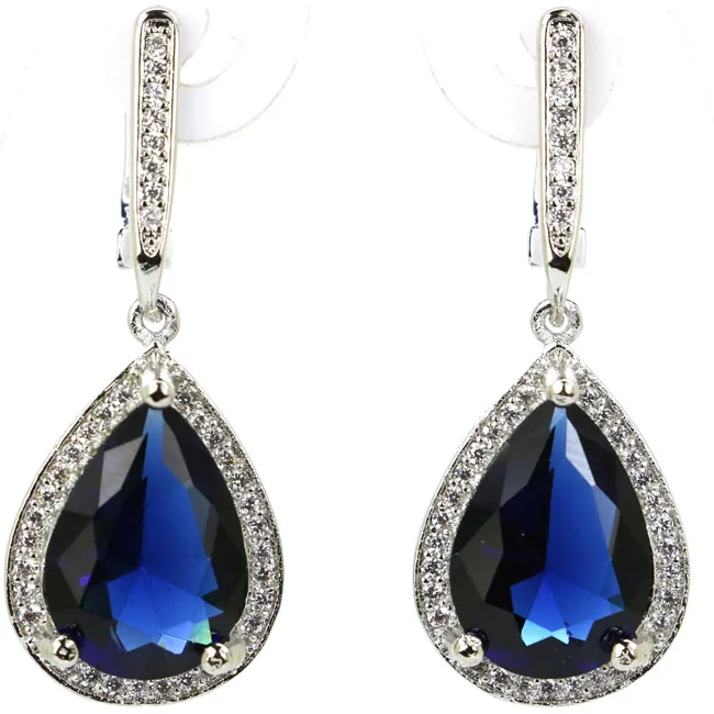 Buy 4 Get 1 Free Lovely Cute Water Drop London Blue Topaz Blood Ruby Tanzanite CZ Women Daily Wear Silver Pendant Earrings