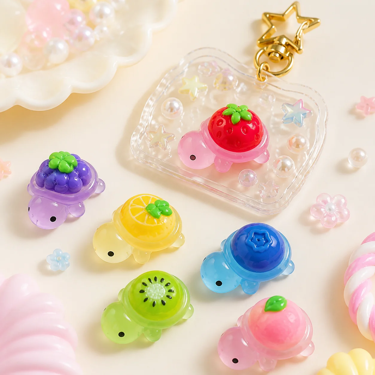 Wholesale Cute Fruit Turtle Resin Charms for Slime DIY Phone Case Decoden Keychain Craft Accessories