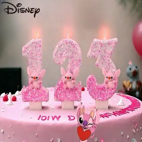 Disney Anime 0-9 จํานวนเทียนน่ารัก Lilo & Stitch การ์ตูนเด็กเค้ก Plug-in เค้กวันเกิดตกแต่งของขวัญ