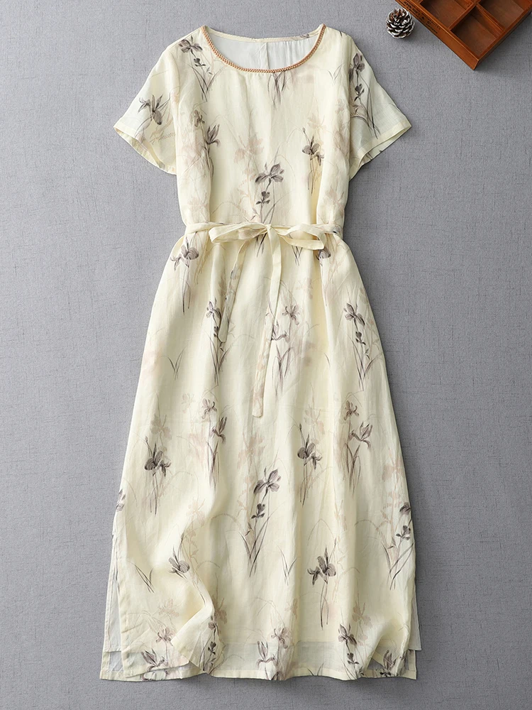 

Age-reduced Women Dresses 2025 New Summer Elegant Floral Print O-Neck Office Lady Party Dresses Short Sleeve Sundress Vestidos