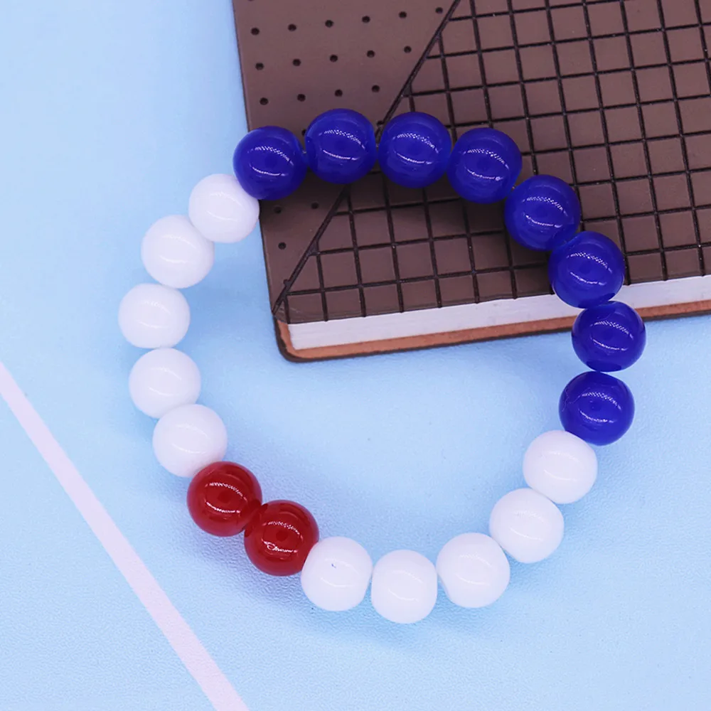 Cheap New Handmade Stretch Beaded 10MM Blue White Red Glass Beads Sorority Symbol Bracelets Bangles