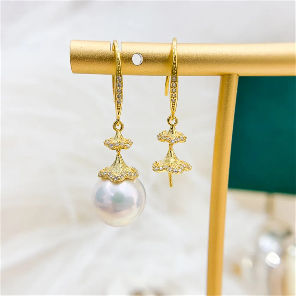 Solid S925 Sterling Silver Earring Settings for DIY, Handmade Material, Fine Jewelry, Finding Accessories, E043, 1 Pair