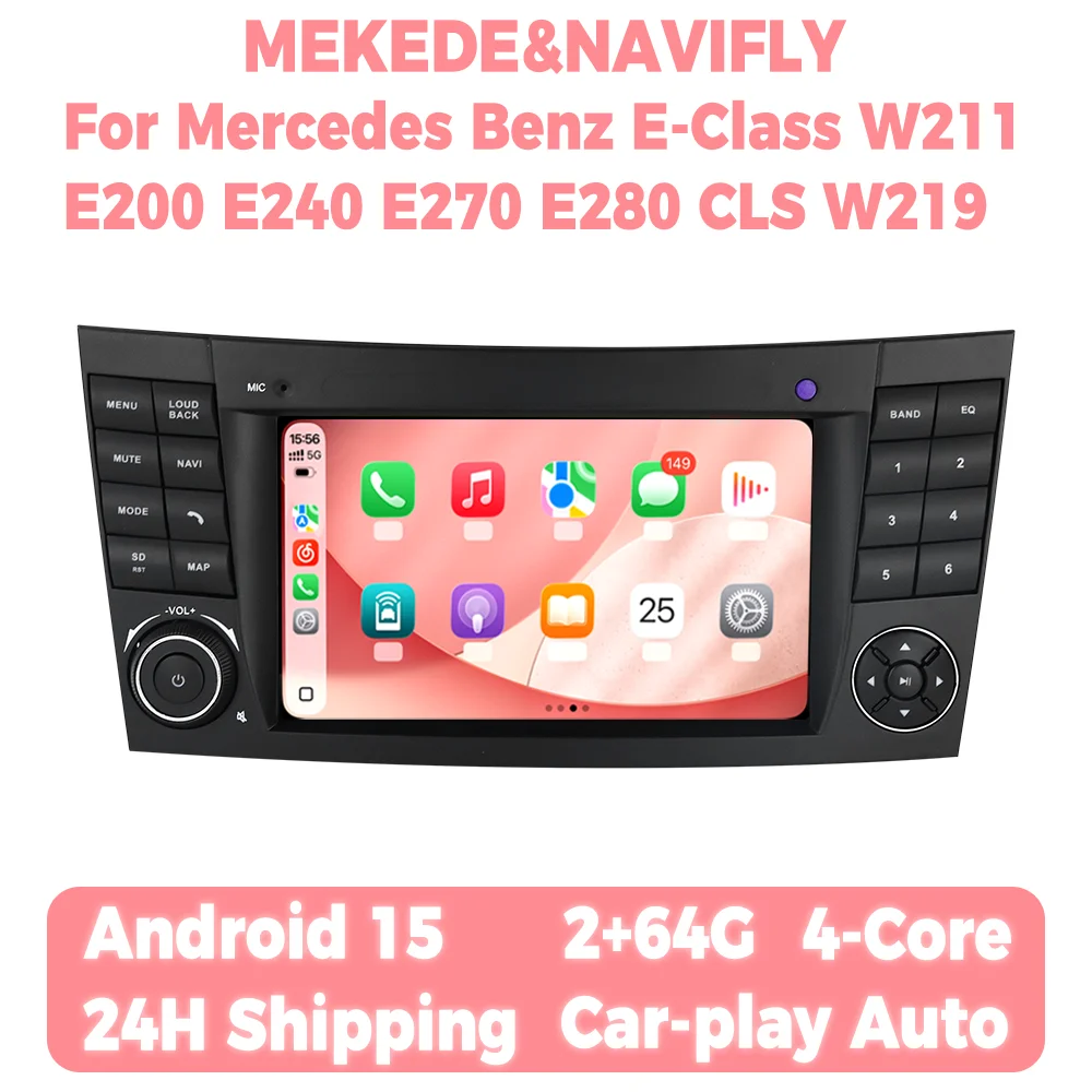 Carplay Android Auto 7-Zoll-Autoradio für Mercedes Benz E-Klasse W211 E200 E240 E270 E280 CLS W219 2002-2008 Android 15 Multimedia