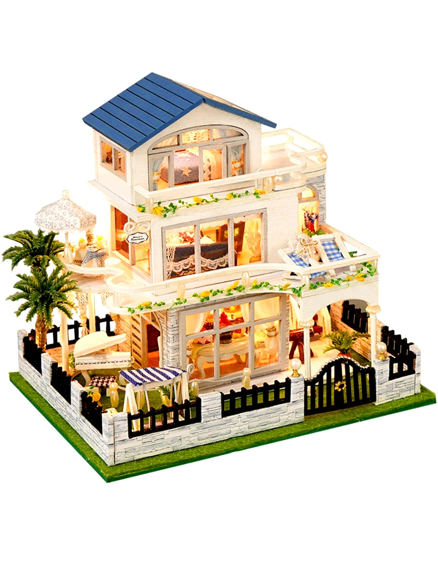 Maison de valse bleue DIY modèle TC15 - Créez votre villa européenne lumineuse, cadeau parfait pour 