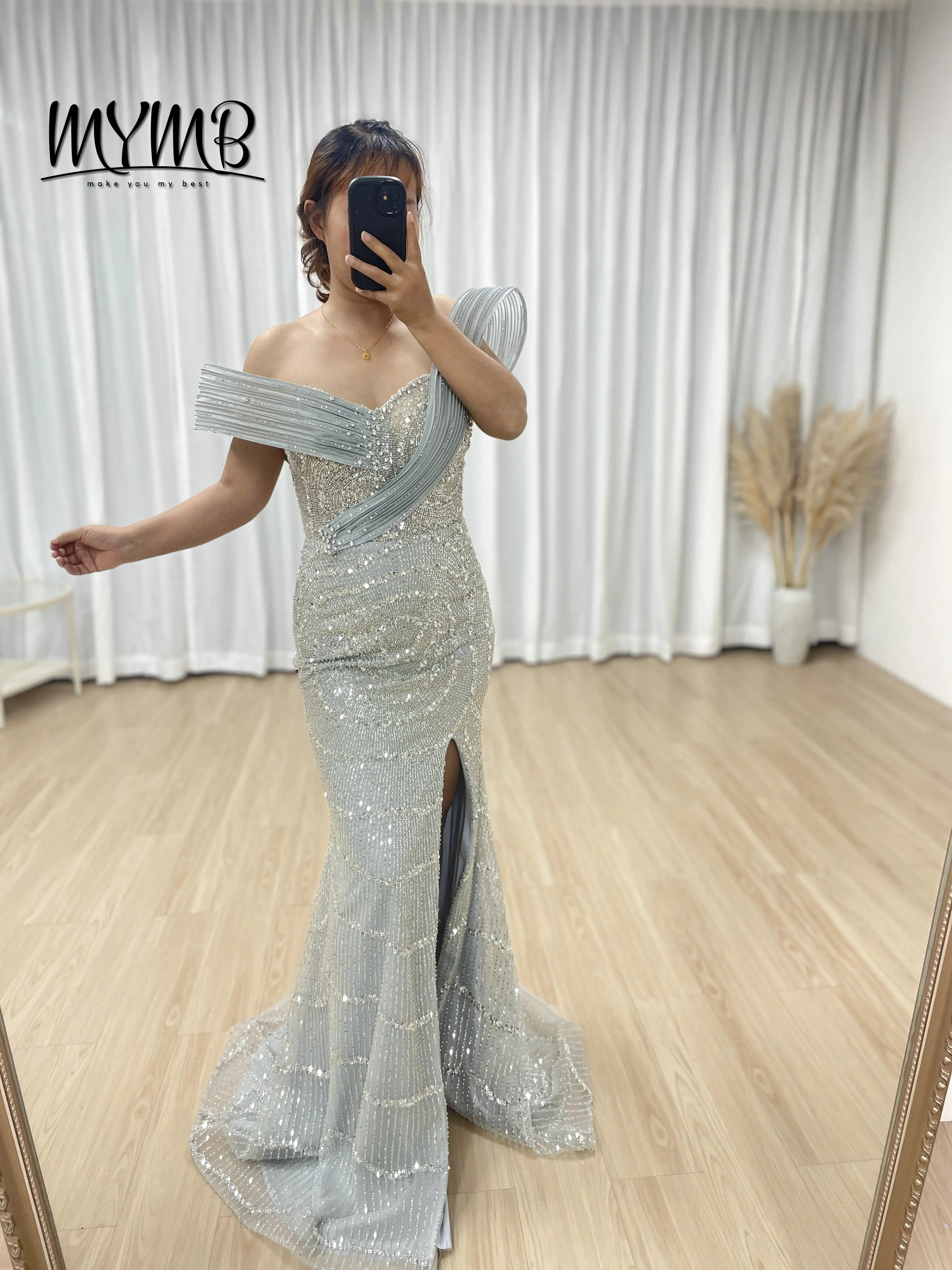 MYMB Luxury Couture High Slit Mermaid Evening Formal Dresses Embellished With Exquisite Embroidery Beaded for Banquet MB40322