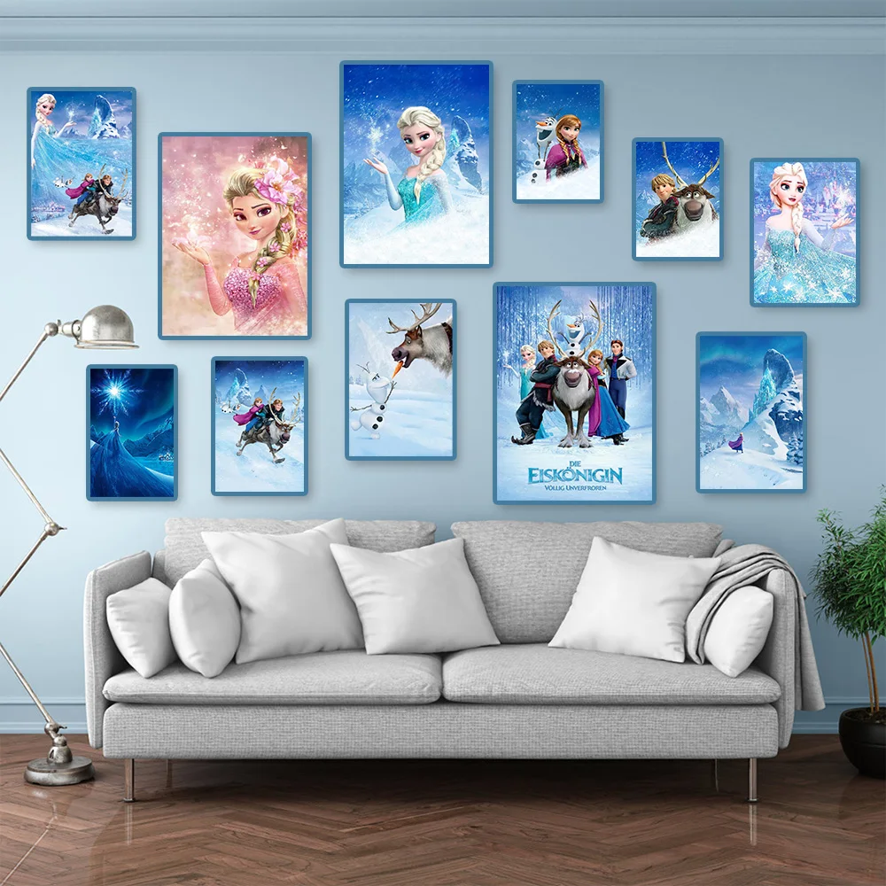 MINISO Disney Frozen Home Living Room Bedroom Art Posters Anna and Elsa Children\'s Room Wall Decoration Mural HD Canvas Painting