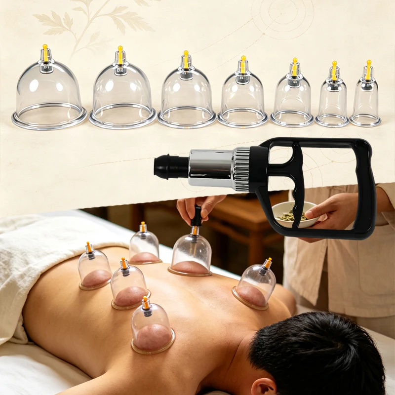 7Pcs Vacuum Cupping Sets with Pumping Gun Suction Cups Back Massage Body Cup Detox Anti Cellulite Cans Healthy Care Jars