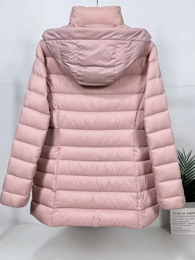Abrigo de invierno ligero de plumas de ganso Puffer Jaet para mujer con capucha 90% relleno de costura de plumas Slim Fit Casual Sle