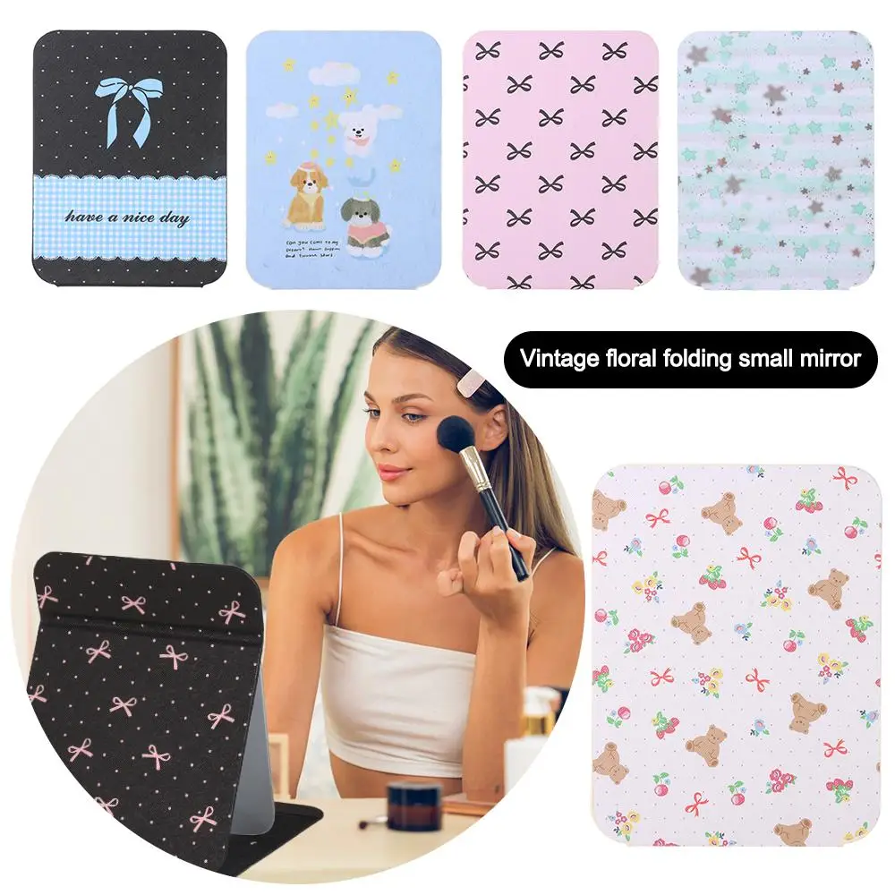 

Новые зеркала для макияжа с розовым бантом, мини HD Beauty, ручное зеркало, складное туалетное зеркало с мультяшным узором для студенток