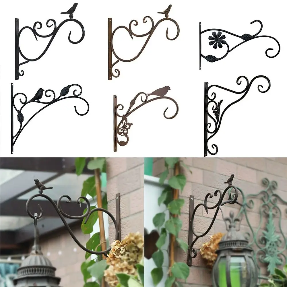 Iron Hanging Flower Basket Brackets Butterfly Bird Pattern Black Rusty Garden Plant Hanger Hook Wall Decor Home Decoration