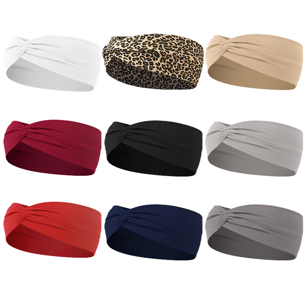 

Trendy Leopard Print Solid Color Hairband Elegant Women Outdoor Yoga Headband Makeup Elastic Headwear Hair Accessories For Girls