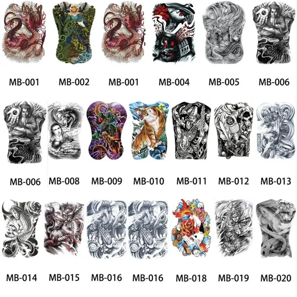 Beauty Chest Large Tiger Dragon Fish Wolf TemporaryTattoo Tattoo Sticker Waterproof Decal Full Back Tattoo stickers