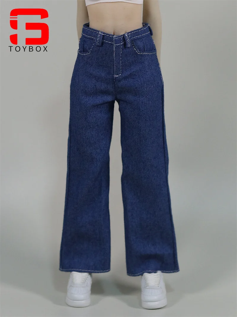 Pantalones vaqueros femeninos a escala 1/6, pierna recta, pantalones de pierna ancha, modelo de ropa apto para cuerpo de figura de acción de soldado de 12 pulgadas
