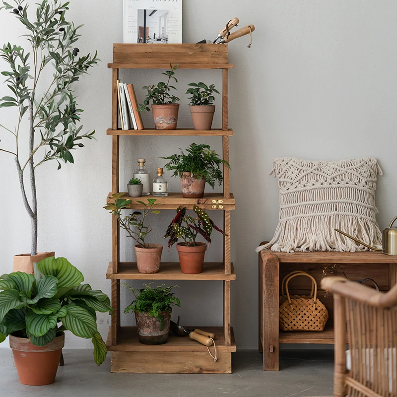 

Foldable Old Pine Multifunctional Layer f Balcony Living Room Flower Shelf Flower Pot
