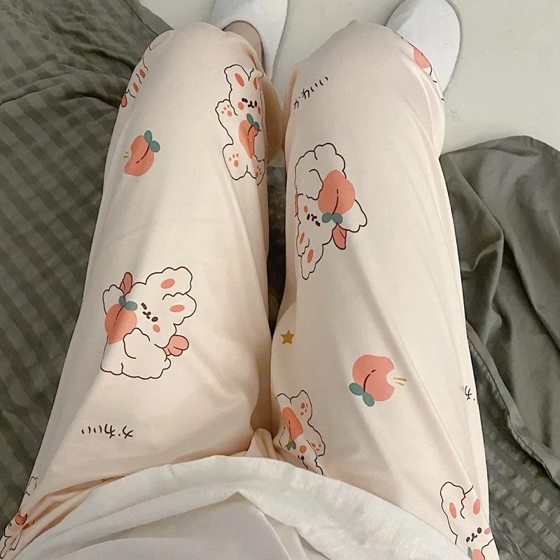 

Pajama Pants Women's Cartoon Cute Bunny Peach Pants Ladies Fall and Winter Student Casual Elastic Rabbit Print Sleeping Pants