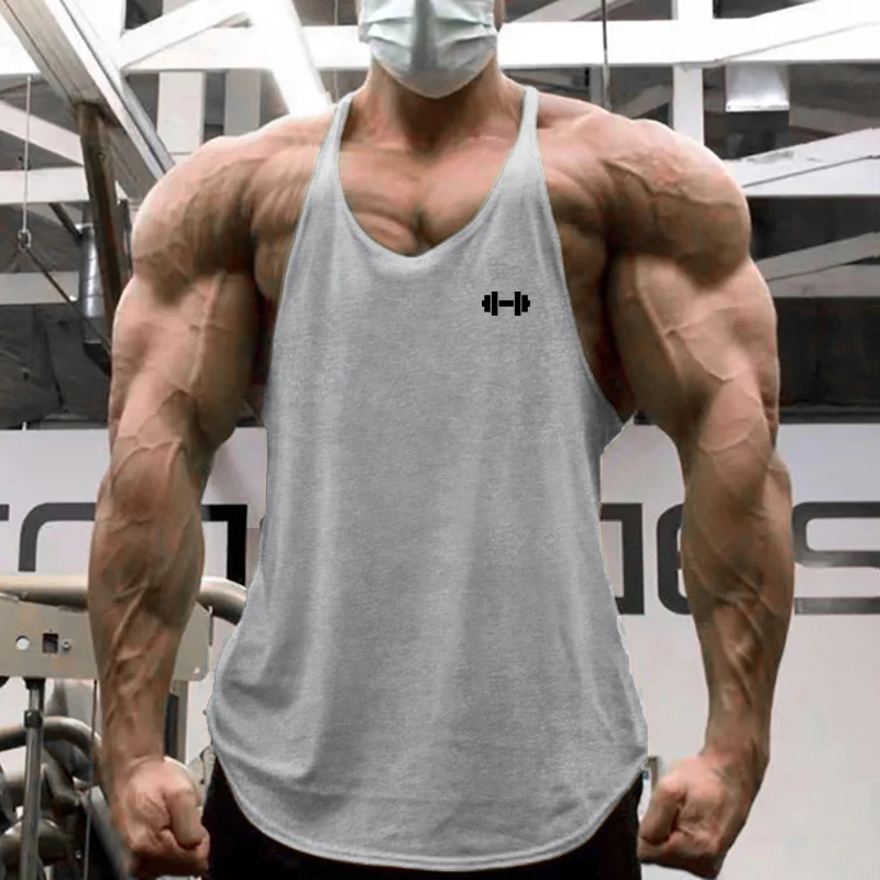 

Men's Running Vests Cotton Dumbbel Gym Tank Tops Y-Back Bodybuilding Sleeveless Shirt Muscle Workout Athletic Fitness Singlets