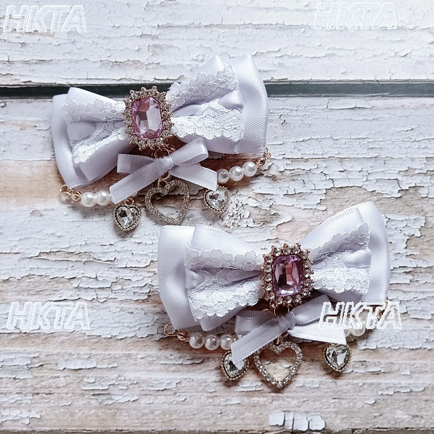 Handmade Original Japanese Sweet Hot Girls Floral Lace Bow Beaded Hair Clip Ponytail Holder Hairpink Clips Women Accessories