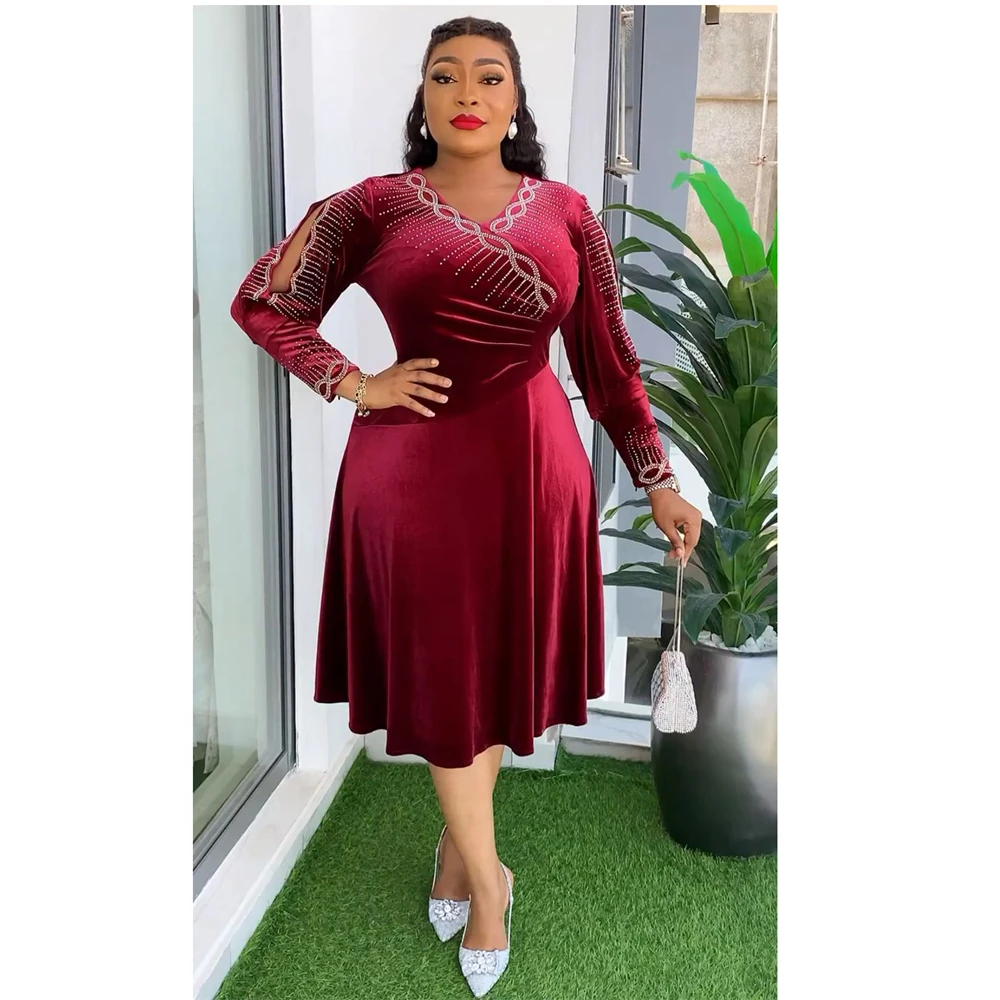 

African Elegant Plus Size Wedding Party Dresses for Women 2024 New Arrival Africa Evening Gown Dashiki Ankara Velvet Outfits