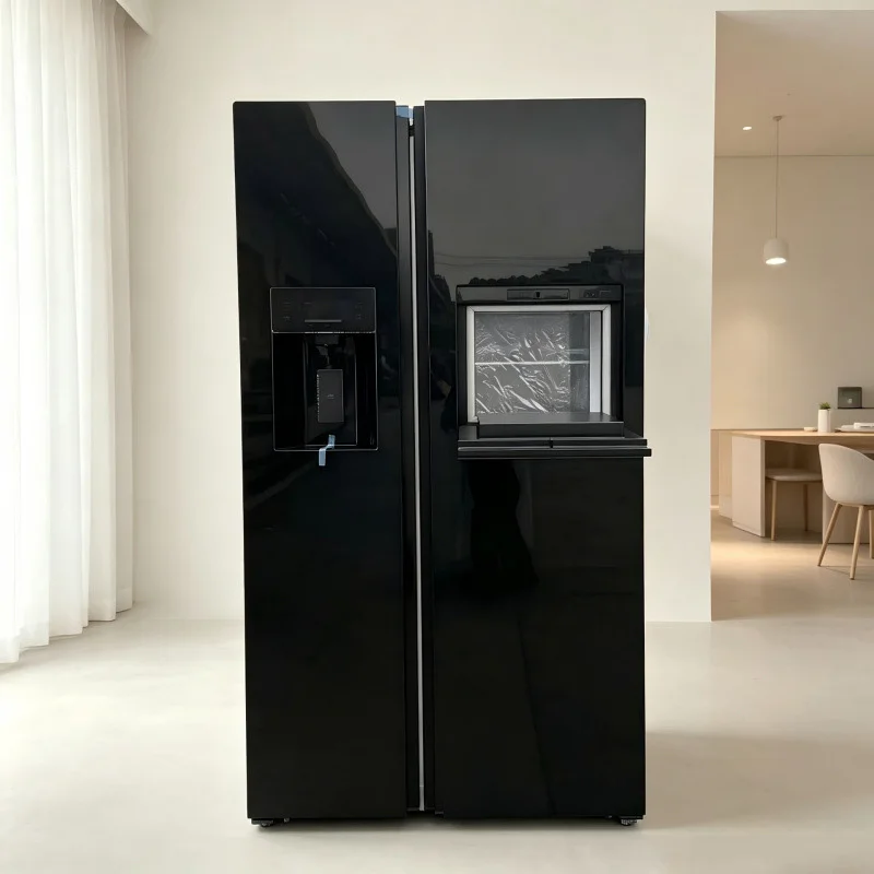 Black Double-Door Refrigerator with Water Dispenser and Display, for Home Use, Large Capacity, Air-Cooled(Customized)