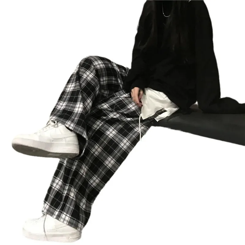 2025 Nuovi pantaloni estivi a gamba larga con ciondolo casual scozzese Sensazione per pantaloni a gamba dritta larghi e dimagranti da donna Abbigliamento femminile