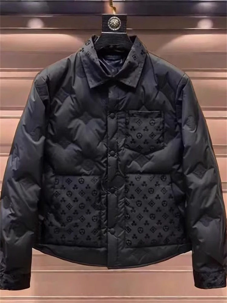 

High-End Emed Du down Jaet Thin Button-Up Collar Men's Winter Outerwear Urban Casual Sle Warm Polyester Fiber