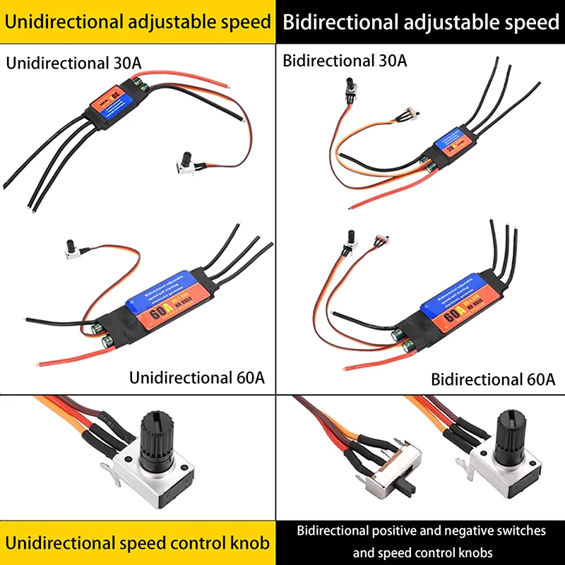 Driver de motor sem escova 2-6s 30a 60a esc bidirecional auto partida controlador de velocidade de regulação elétrica sem escova esc para diy