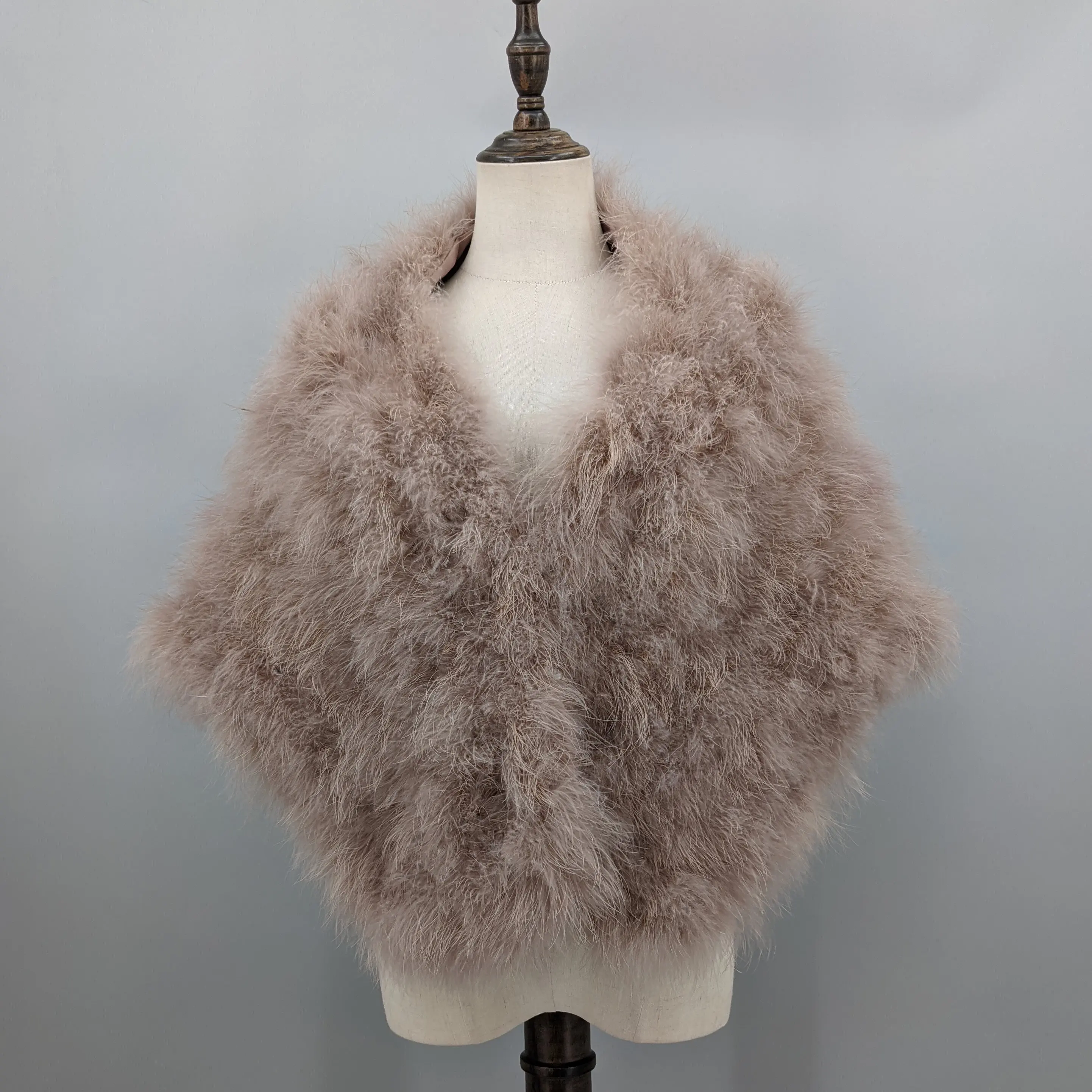 Women Light Brown Real Feather Shawl Fluffy Short Cape Wrap Wedding Evening Party Bridal Shoulder Cover 21A0922