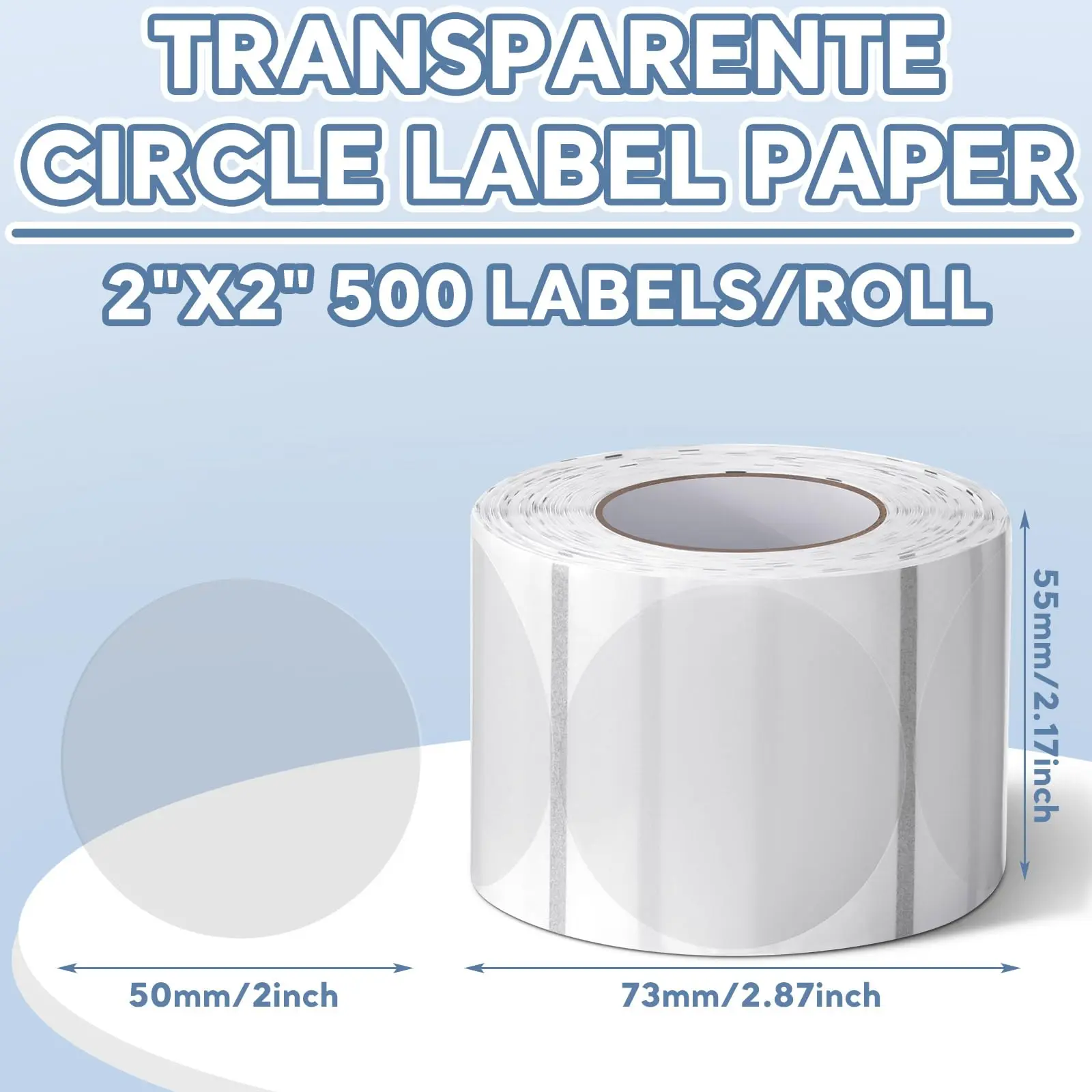 1Roll 500Labels Transparent Stickers,2"x2" Round Adhesive Paper Compatible With Most Thermal Printers For Price Tags Custom Logo