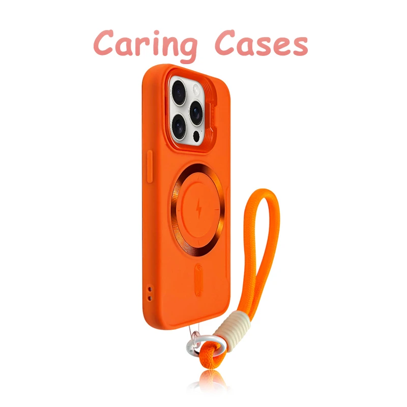

For iPhone 17 Pro Max Case Orange Silicone Magnetic Hidden Lens Stand Compatible with iPhone 16 15 14 13 12