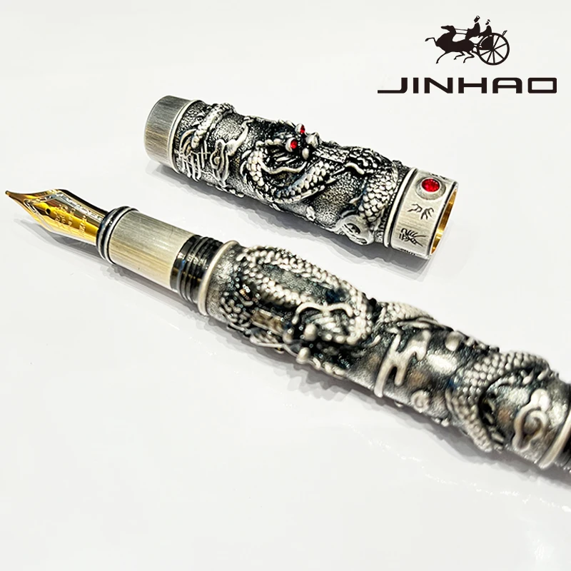 

1 шт. JINHAO древний серебряный дракон Феникс в китайском стиле рельефная металлическая перьевая ручка с тиснением