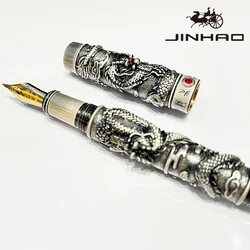 1 PCS JINHAO Ancient Silver Dragon Phoenix Chinese Style Embossed Relief Metal Fountain Pen