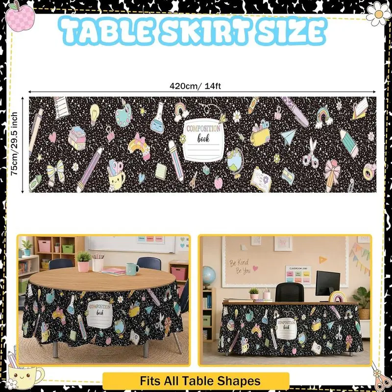 VIKAMA Teacher Desk Table Skirt Kawaii School Supplies Composition Book Print Classroom Front Desk Decorations - view 2