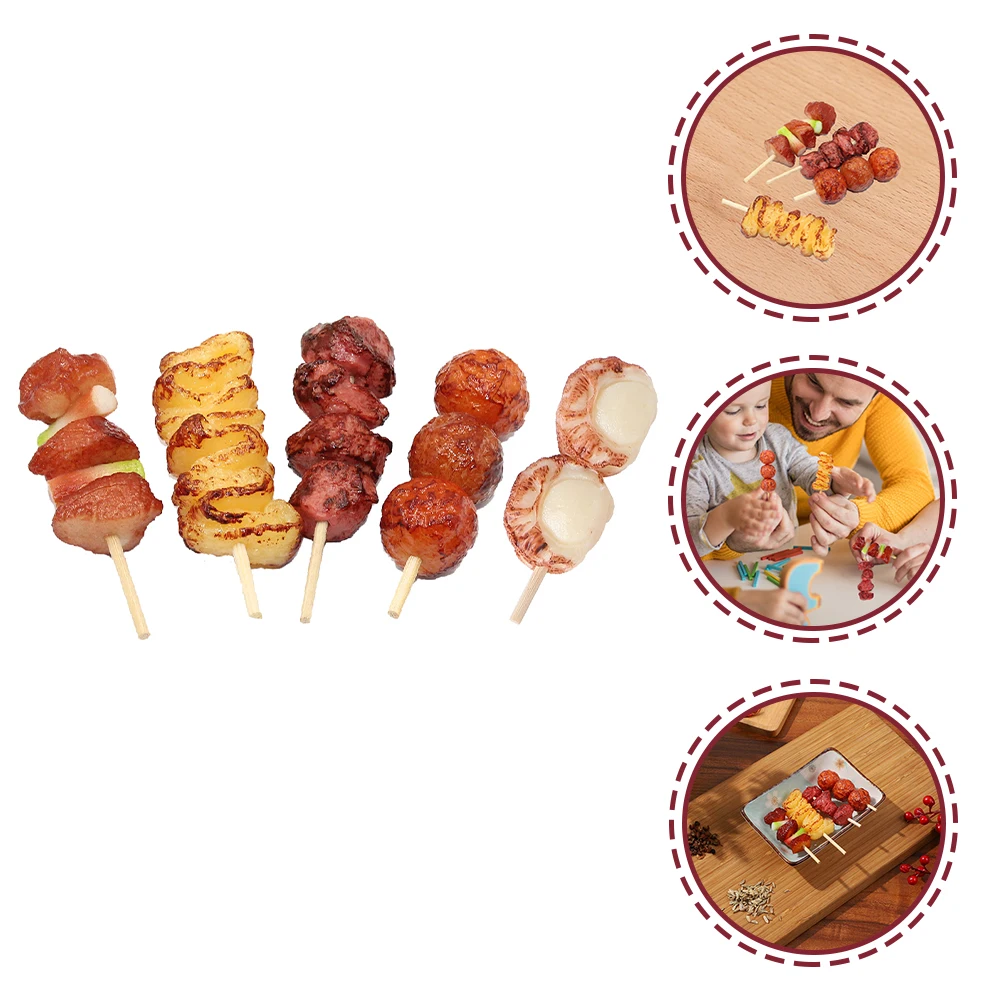 

5 Pcs Simulation Barbecue Skewers Realistic Food Toys Pretend Play Kitchen Mini Meat Set PVC Kids Grill Educational Gifts