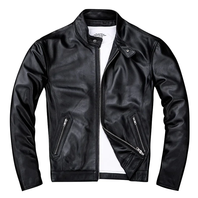 Primavera cuero genuino Natural para hombre motocicleta abrigo delgado para hombre ropa de moda de motociclista de piel de oveja para hombre