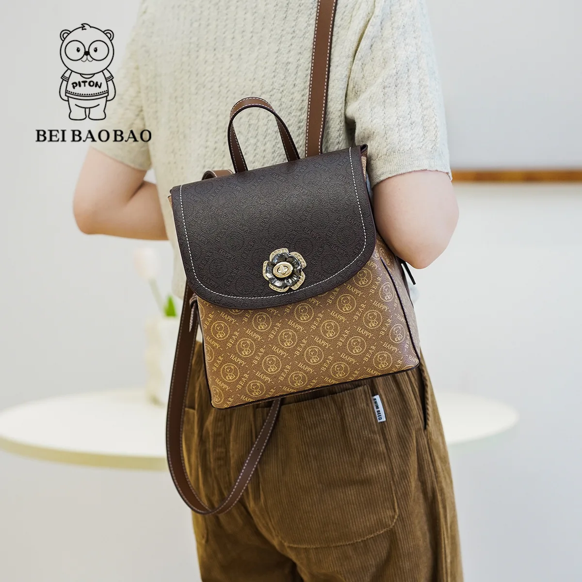 Beibaobao Women's Shoulder Bag 2024 Autumn College Student Backpack New Light Luxury Retro Backpack Business Commuting Small Bag