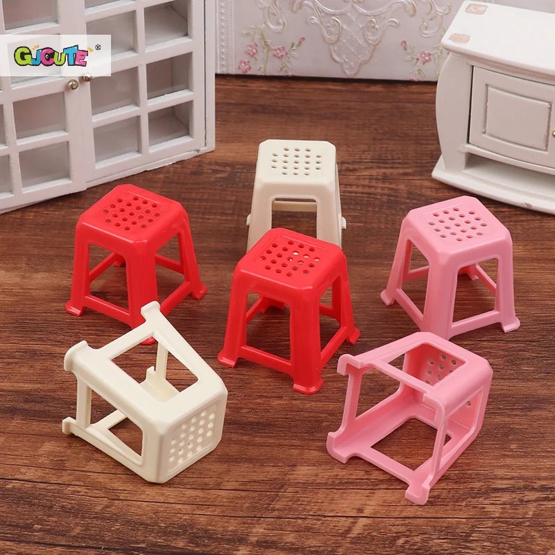 2Pcs 1:12 Dollhouse Miniature Small Chair Plastic Stool Furniture Model Decor Toy Doll House Accessories