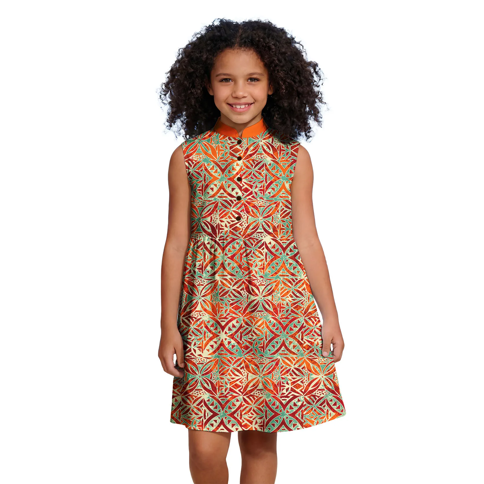 Boutique Popular Children Wear Custom Polynesian Lovely Beach Midi Dress Samoan Sleeveless Kids Clothing Girls Hawaiian Dresses