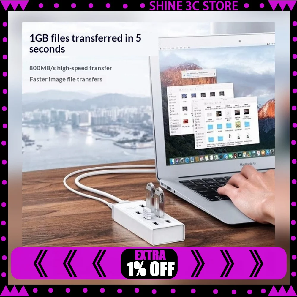 UGREEN 30303 CR116 USB 3.0 Hub 7 Port Powered High Speed USB Splitter with Power Adapter for Laptop Desktop PC