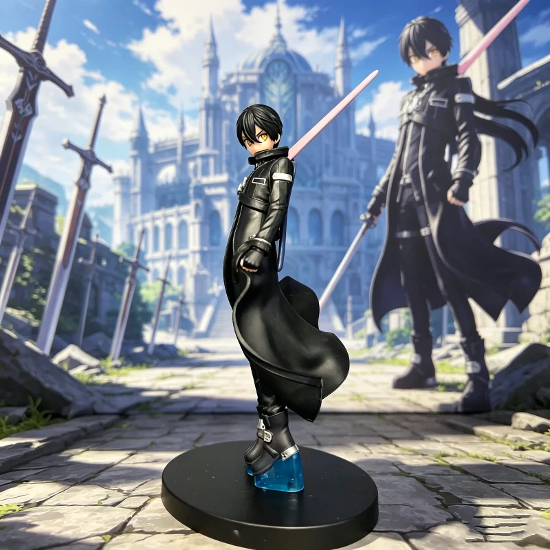 Figura de Kirito de Sword Art Online de 17cm, Modelo de Anime do Espadachim Preto Kazuto Kirigaya em Pose de Pé, Ornamento de Mesa, Decoração para PC, Presente