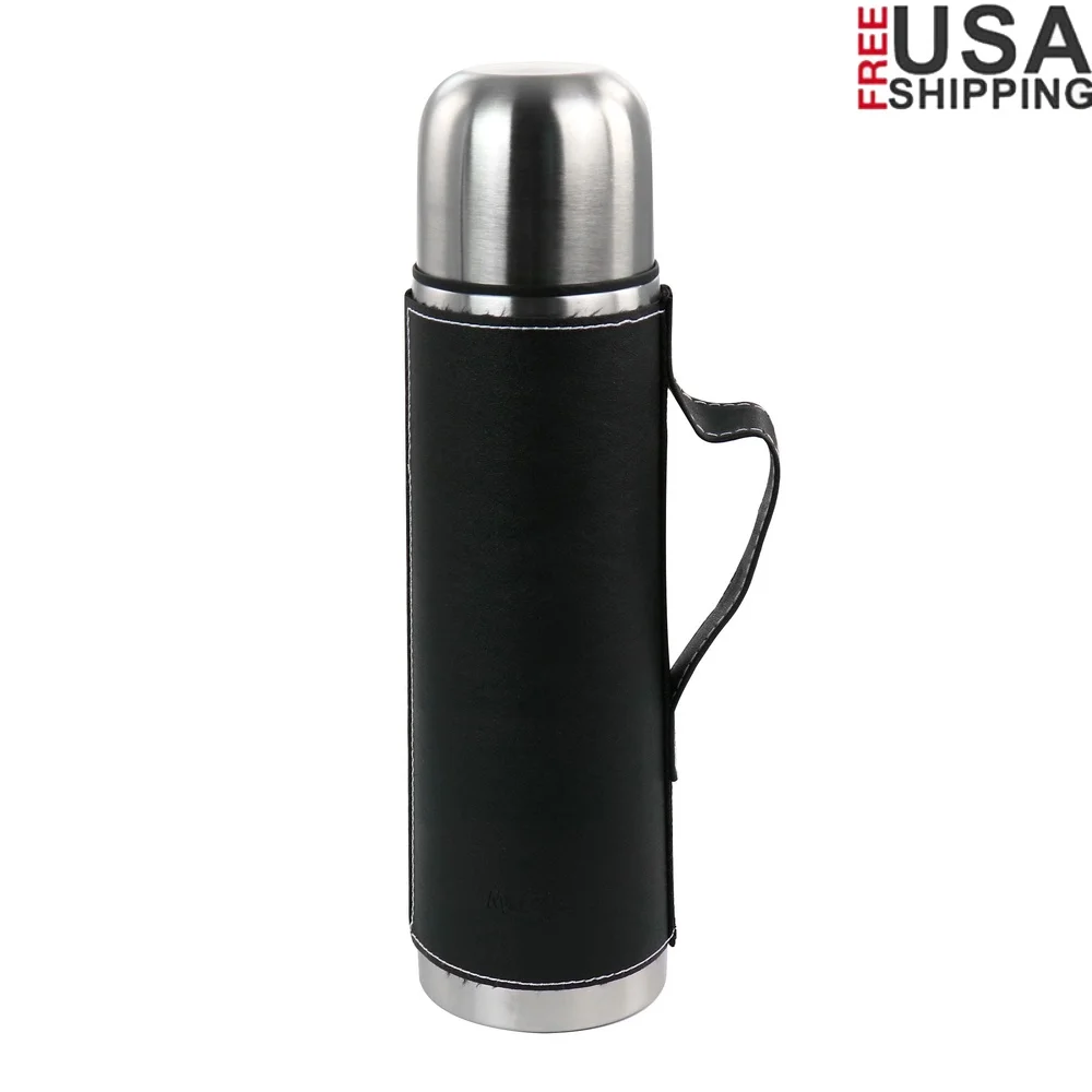 

23oz Stainless Steel Thermal Travel Bottle Double Wall Insulated Leatherette Grip Comfortable Handle Hand Wash Durable Design