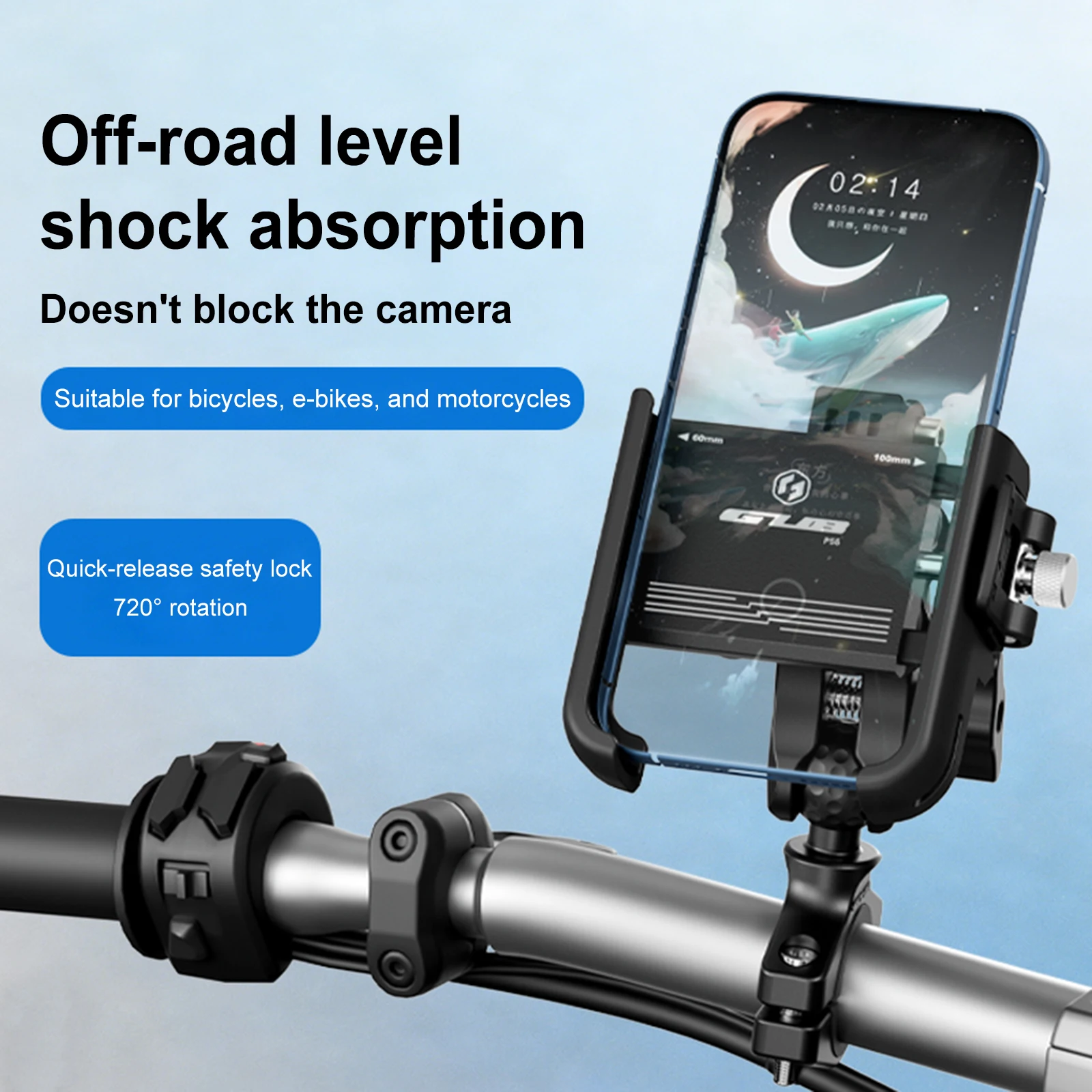 GUB Bicycle Phone Holder 4.7-7.2 Inch Handlebar Mount 720° Rotation Aluminum Alloy Bike Phone Clamp Anti-Shake Smartphone Stand