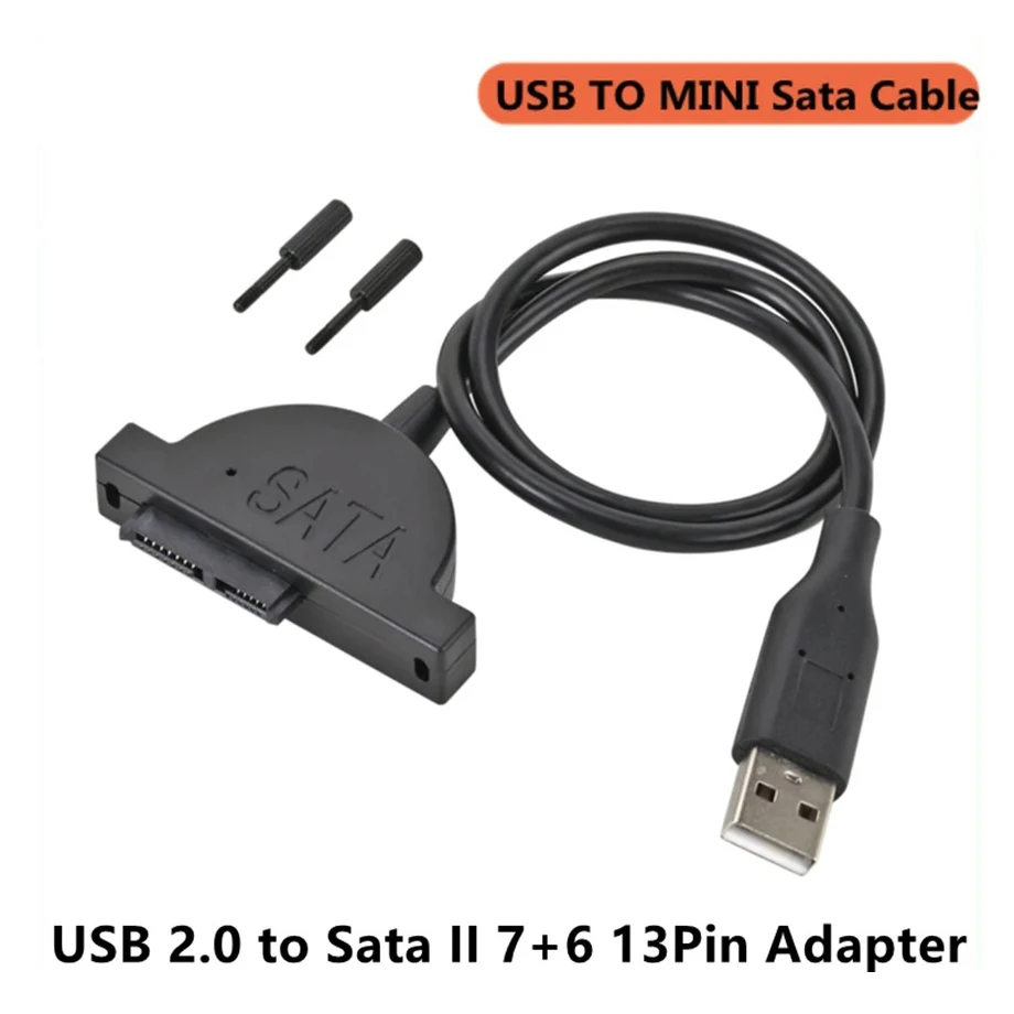 

USB 2.0 to Mini Sata II 7+6 13Pin Adapter for Laptop CD/DVD ROM Slimline Drive Converter Cable SATA USB Optical Cable