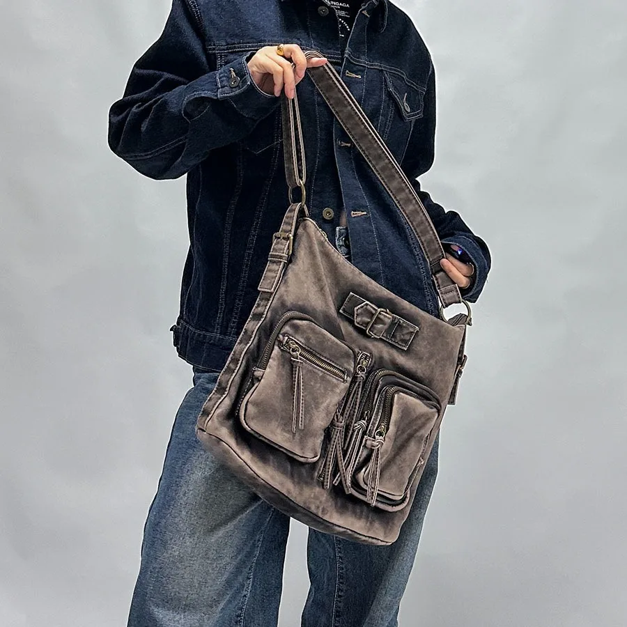 

Retro Soft Leather Tote Bag Single oulder Motorcycle Large Capaci Bag Crossbody Bag for Men And Women Universal Model