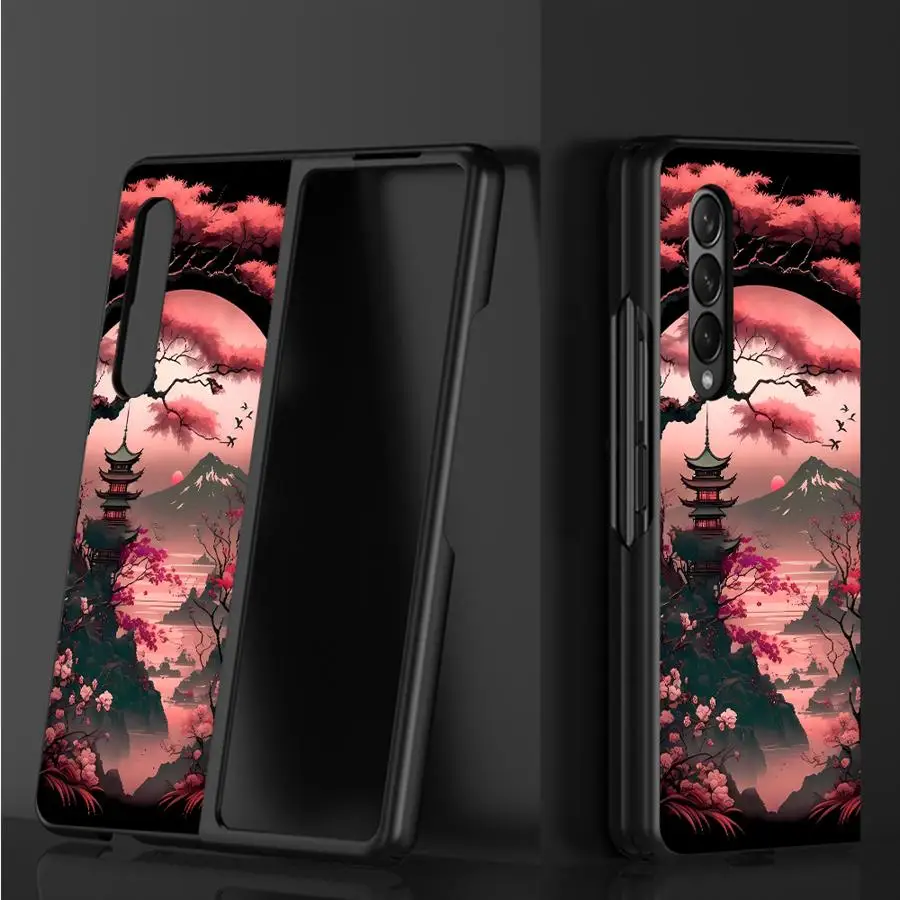 

Back Phone Cover Case for Samsung Galaxy Z Fold 7 6 5 4 3 ZFold4 ZFold6 ZFold5 ZFold3 ZFold7 Cartoon Japanese Mountain View