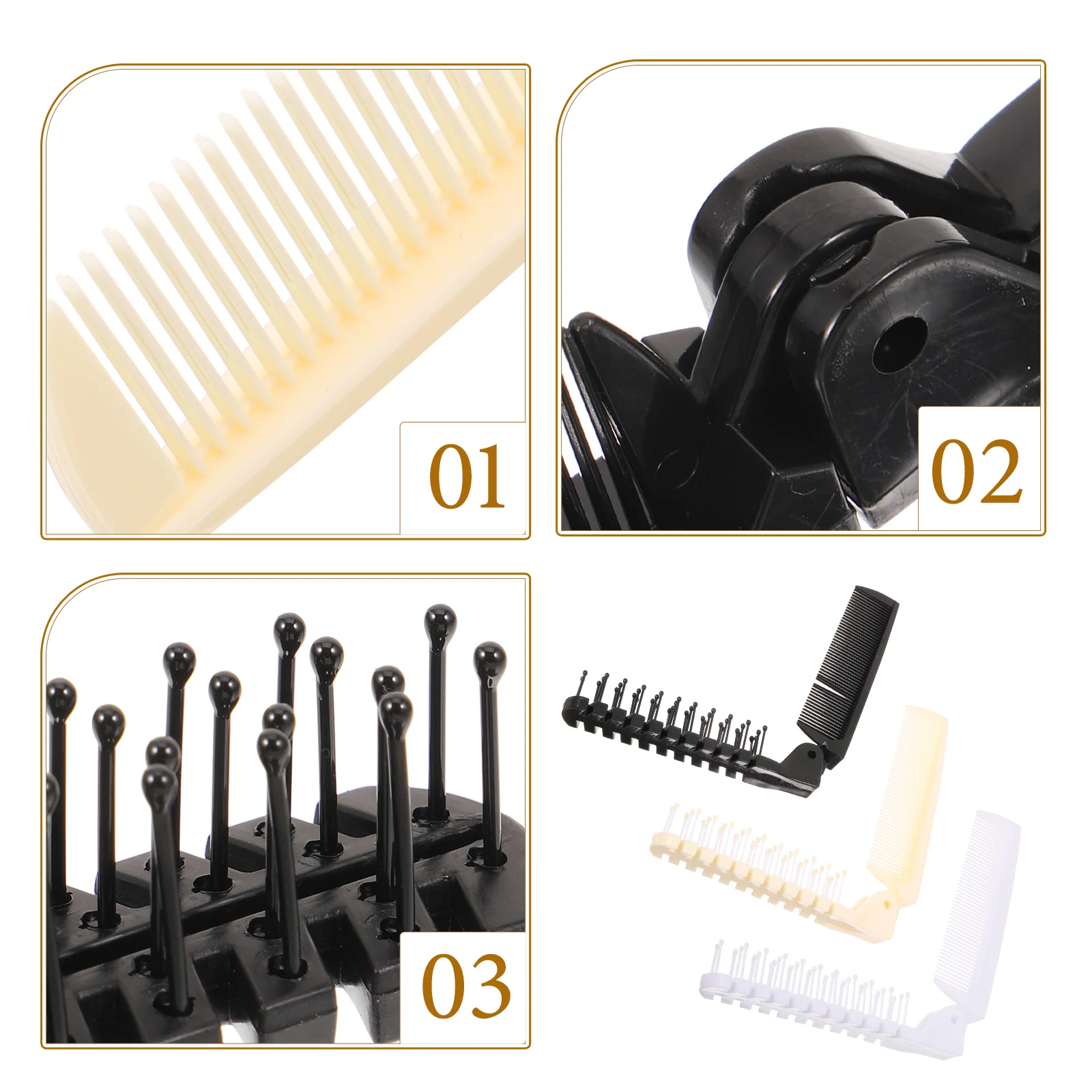 

3 Pcs Detangle Hair Brush Bristle Curly Combs Hairbrush Travel Small Folding